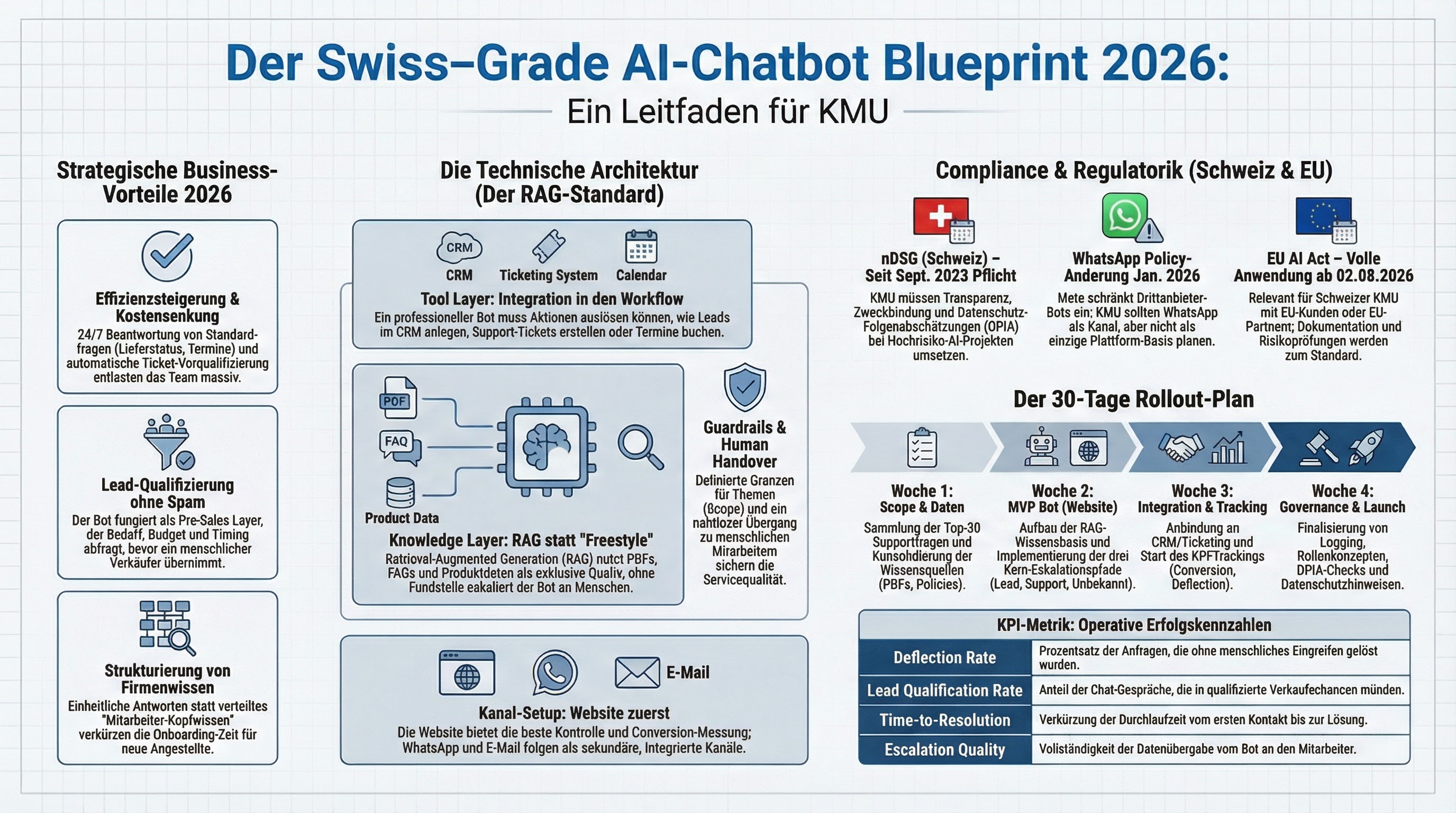 Der Swiss-Grade AI-Chatbot Blueprint 2026 — Infografik für KMU