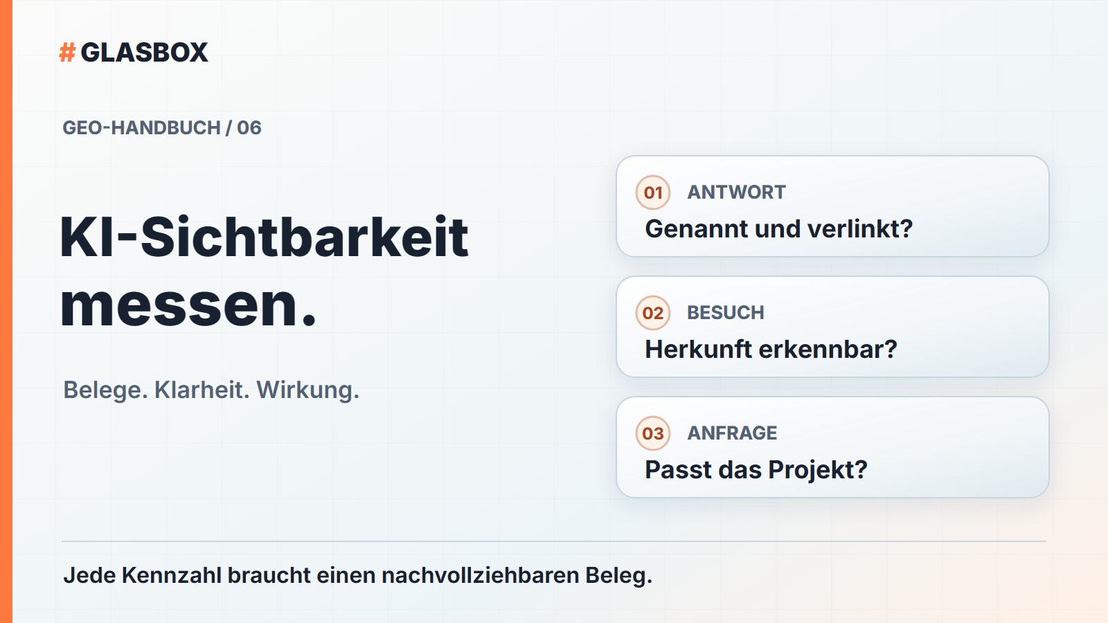 GEO-Handbuch 06: KI-Sichtbarkeit messen und ihre Wirkung auf Anfragen verstehen.