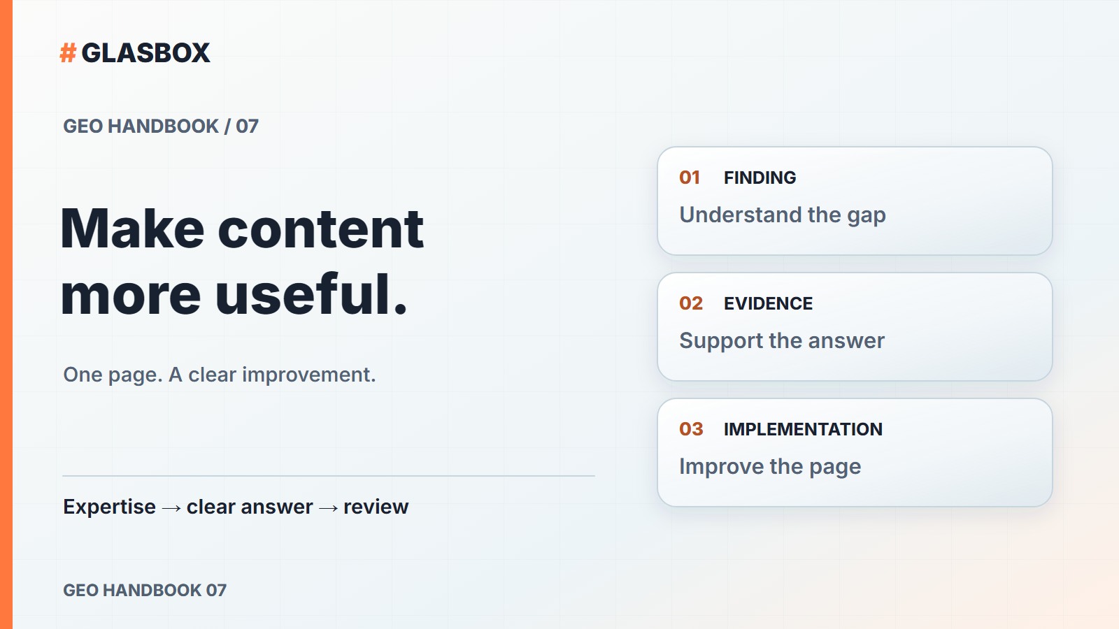 GEO Handbook 07: improve content with a finding, evidence and a concrete change.